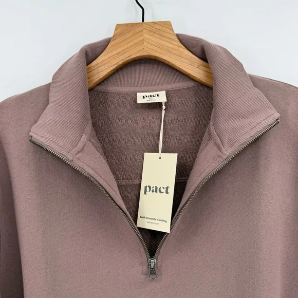 PACT Airplane Essential Terry Quarter Zip Sweatshirt in Deep Taupe Size XL NWT - Picture 4 of 11